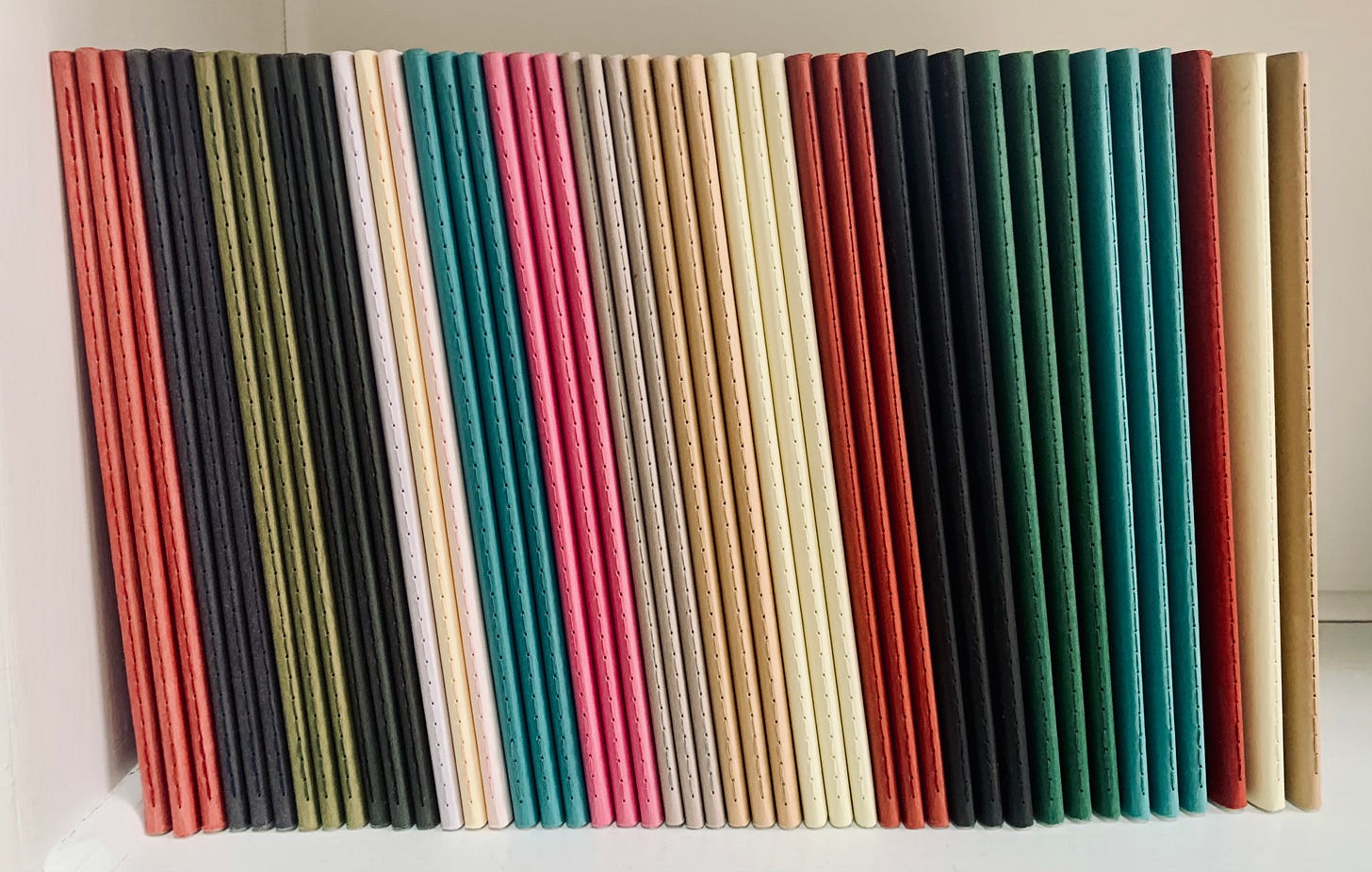 A shelf of Moleskine notebooks