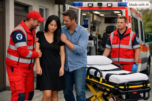 Scène d’intervention ambulancière sans canne Scène d’intervention ambulancière sans canne