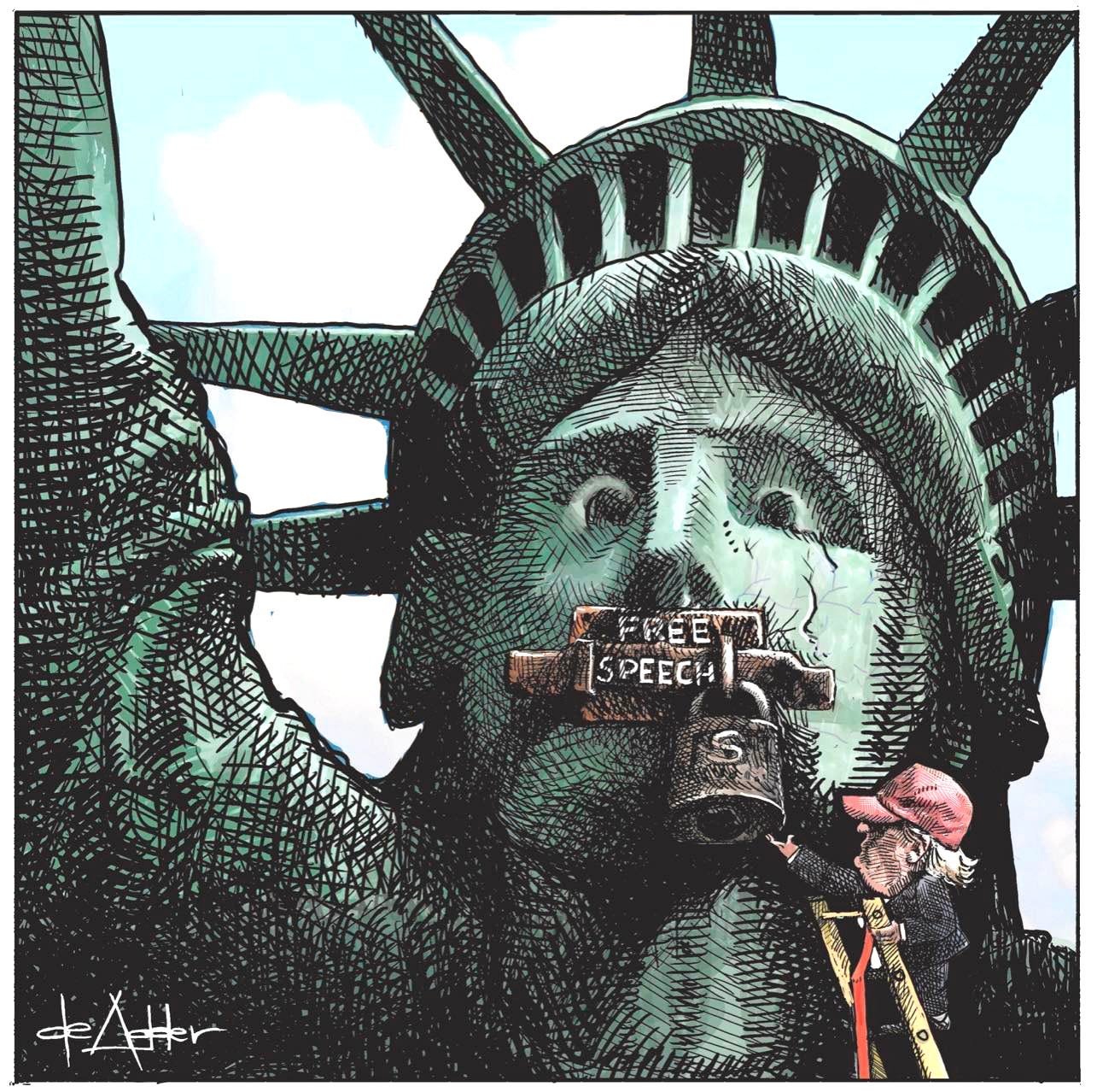 May be pop art of the Statue of Liberty and text