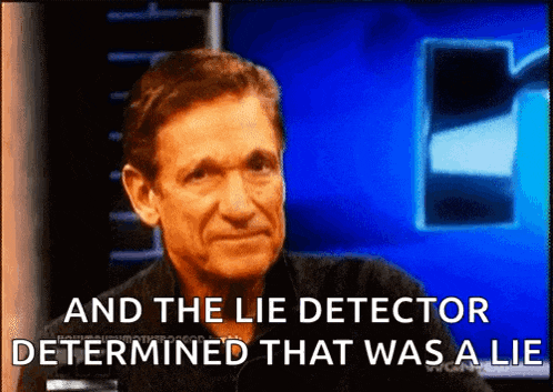 a man says " and the lie detector determined that was a lie " in front of a blue background a man says " and the lie detector determined that was a lie " in front of a blue background