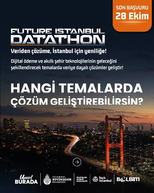 Veriden çözüme, İstanbul için yeniliğe! 🚀 Tech Istanbul iş birliğiyle  düzenlediğimiz Future Istanbul Datathon ile verinin gücünü kullanarak  dijital ödeme sistemlerinin ve şehir yaşamının geleceğine k