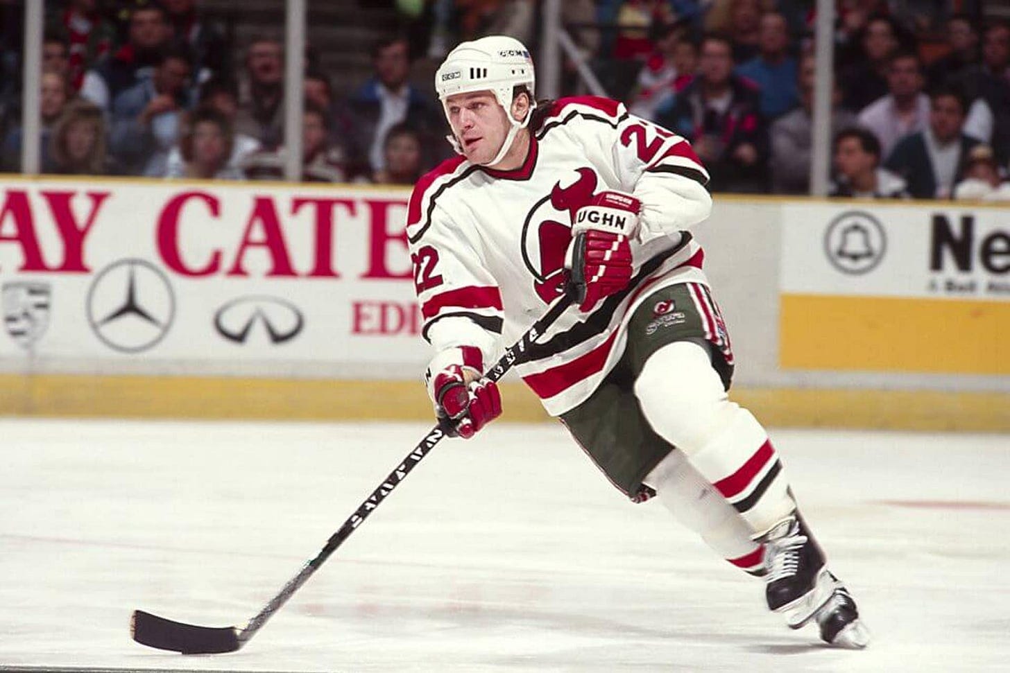 Claude Lemieux skating for the New Jersey Devils in 1991, one of six teams he played for in 21 seasons. Claude Lemieux skating for the New Jersey Devils in 1991, one of six teams he played for in 21 seasons.