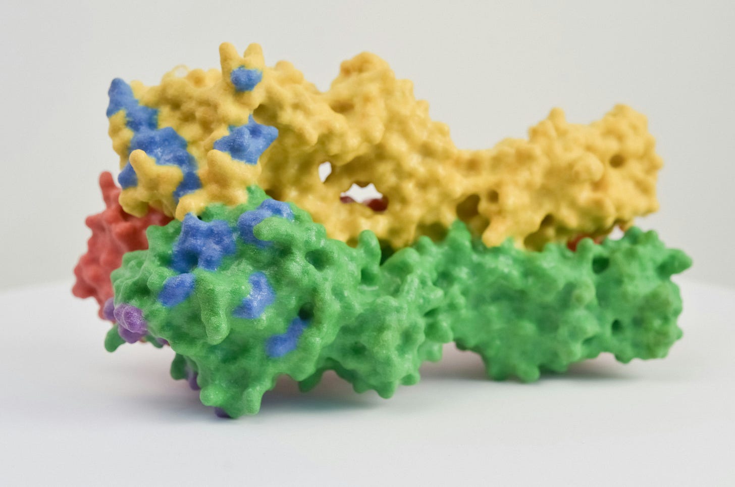 3D molecular model of a protein folding to demonstrate AI structural prediction and real-world verification.