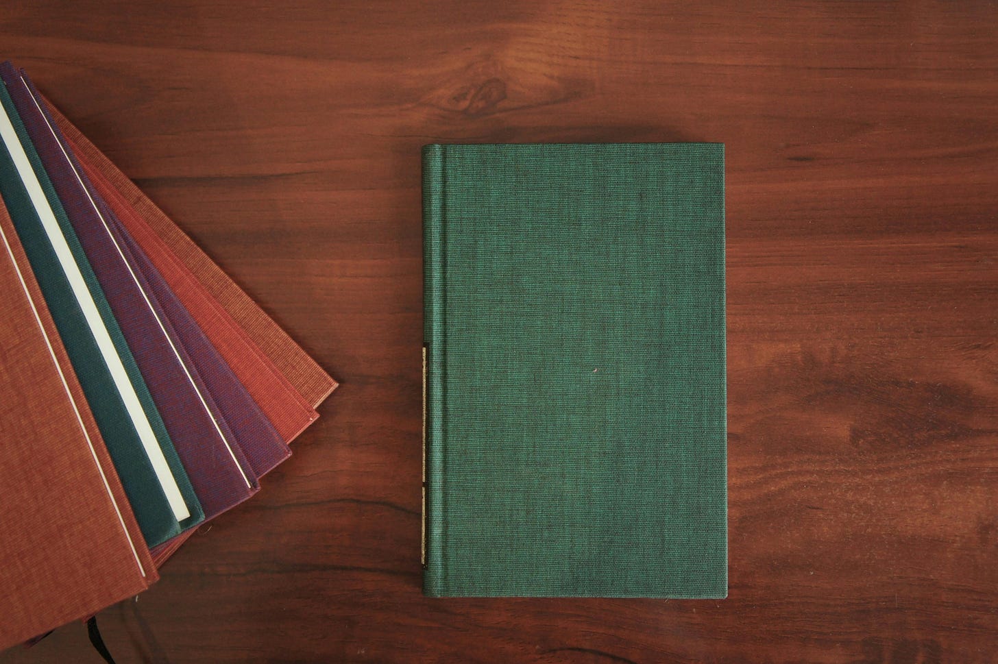Books on a desk.
