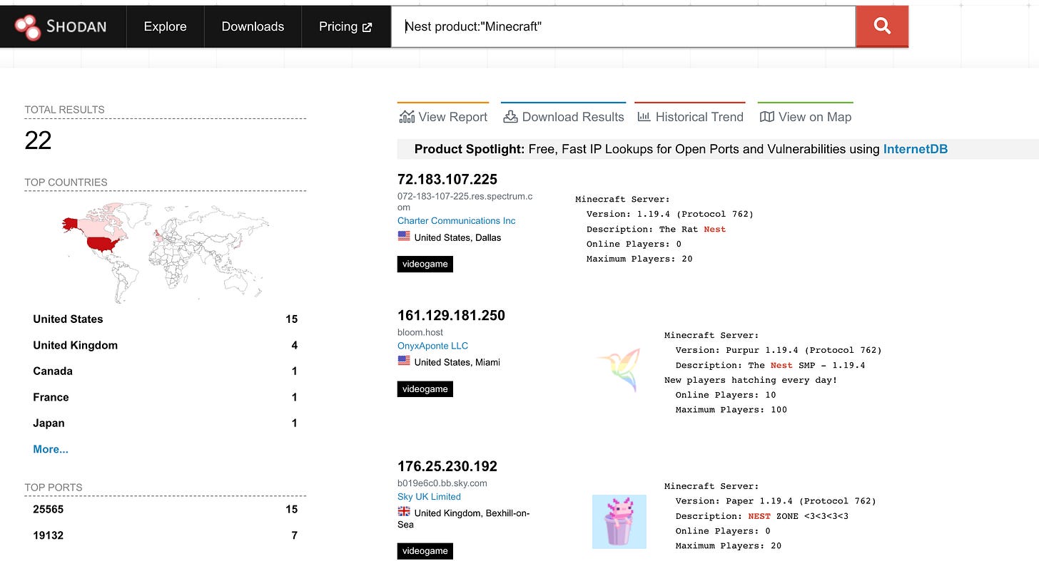 Nest found in Shodan