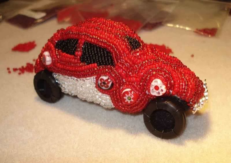 beaded love Lub Bug VW Bug Beetle red milliefiori bead embroidery beaded beadwork car etsy Valentine's Day beaded love Lub Bug VW Bug Beetle red milliefiori bead embroidery beaded beadwork car etsy Valentine's Day