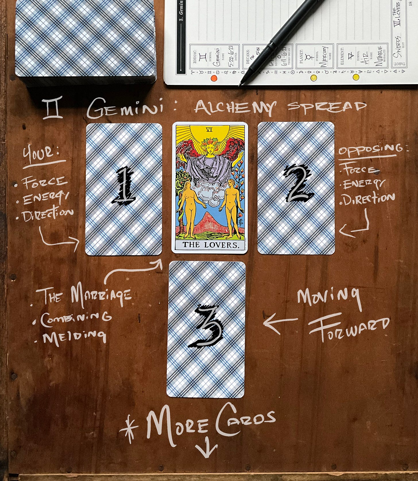 The Lovers / Gemini Alchemy Spread with The Great Work Book