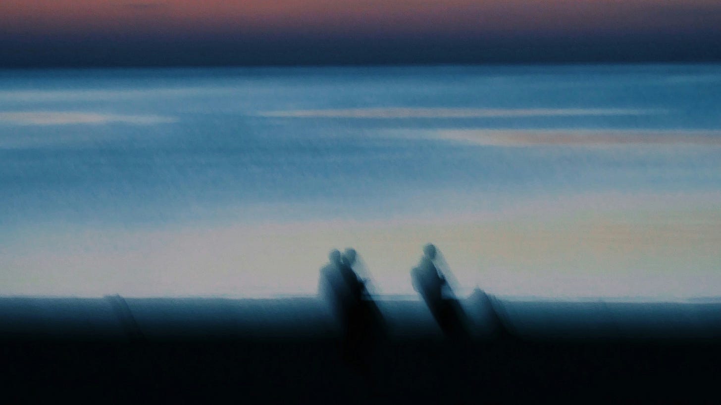 Slow shutter capture of silhouettes at dusk