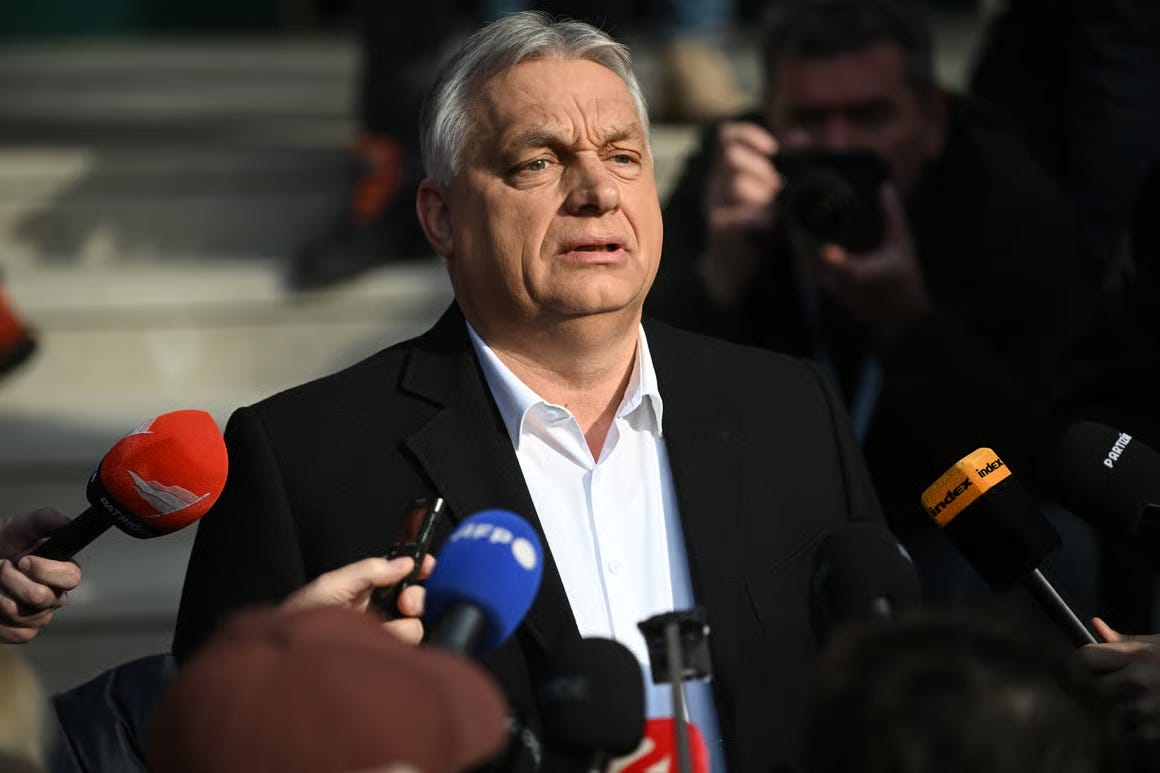 Viktor Orbán speaking publicly, representing Hungary’s former prime minister amid discussion of his electoral defeat and debates over autocracy