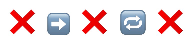A series of Emojis: X, right arrow, X, repeat, X