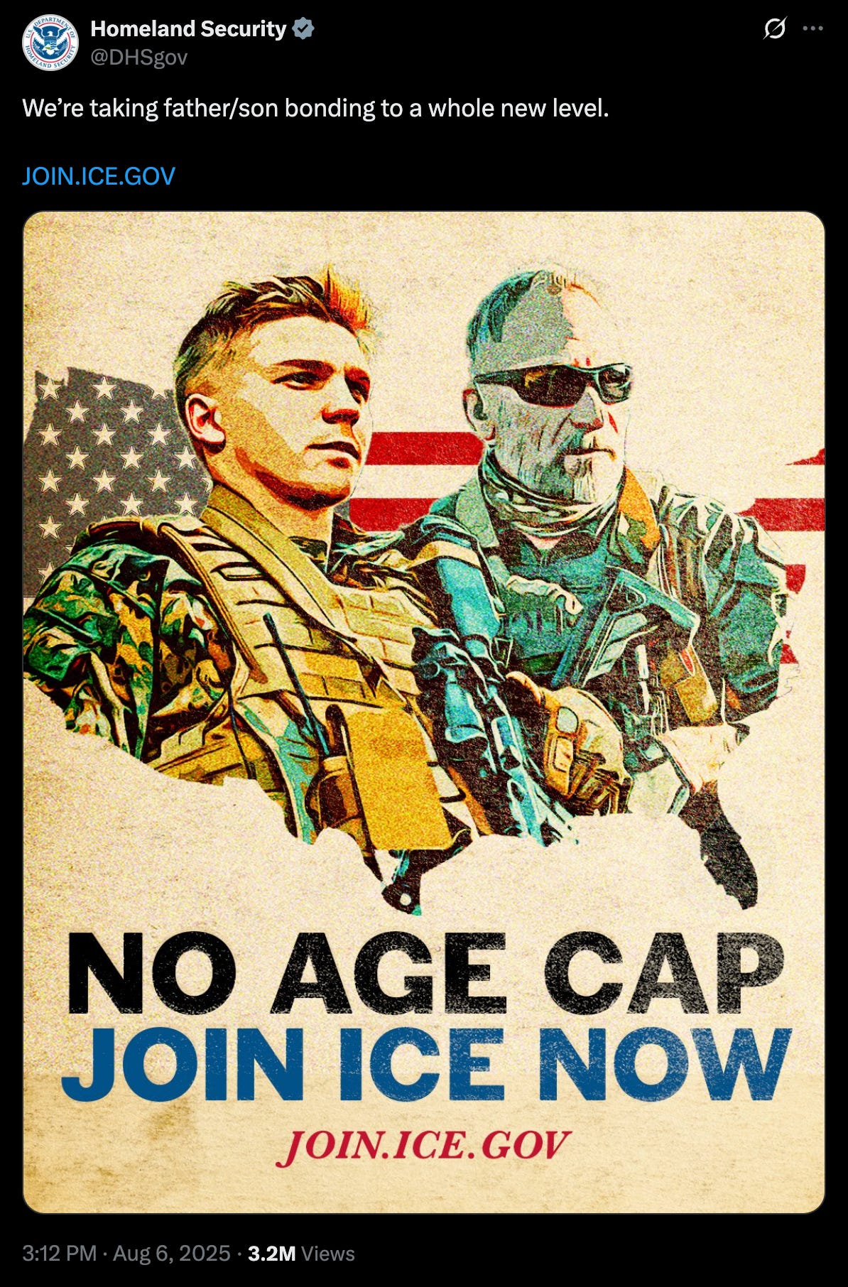 Homeland Security: e’re taking father/son bonding to a whole new level. [with Nazi imagery]