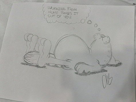 drawings of garfield the cat, from pencil, to ink, to color 