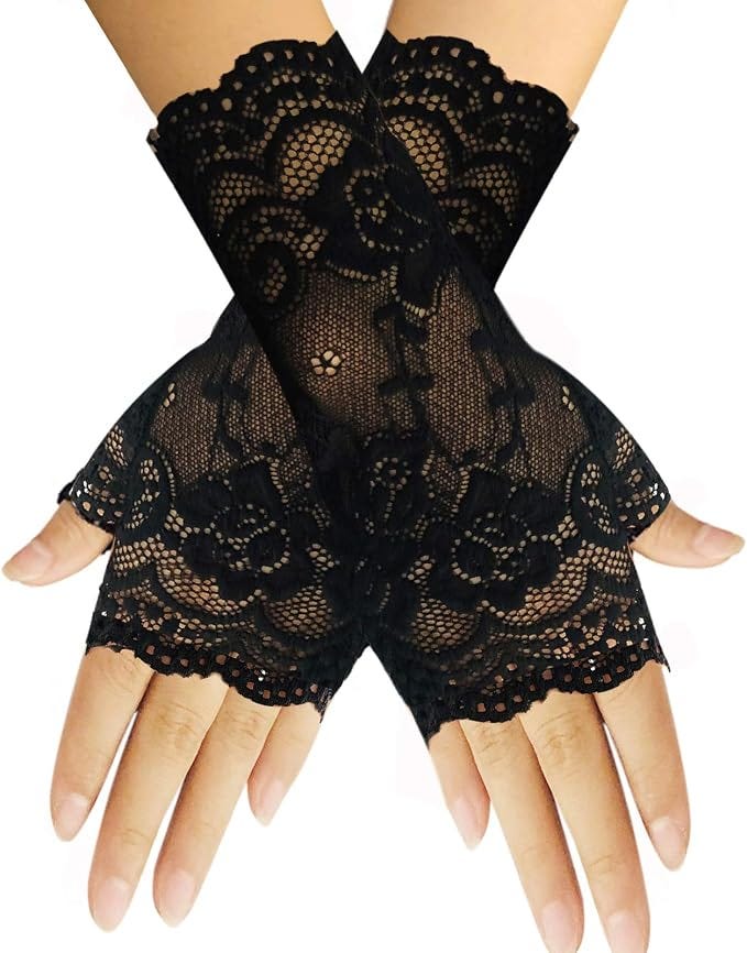 monochef Women Short Lace Gloves Sunblock Fingerless Bridal Wrist Gloves Opera Evening Wedding Tea Party Prom Cosplay 1920s monochef Women Short Lace Gloves Sunblock Fingerless Bridal Wrist Gloves Opera Evening Wedding Tea Party Prom Cosplay 1920s