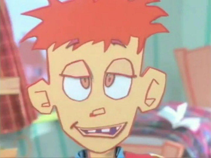 side by side images of aaron from love island usa and larry from the nickelodeon sketch cartoon/comedy show life with loopy and