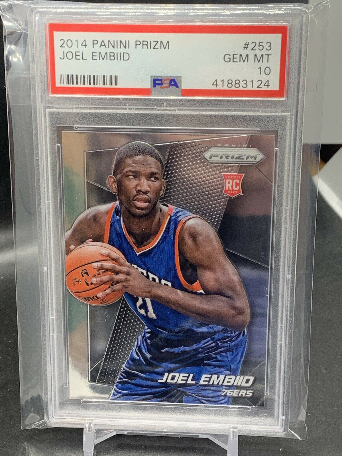 Image 1 - 2014-Panini-Prizm-253-Joel-Embiid-Philadelphia-76ers-RC-Rookie-PSA-10-GEM-MINT