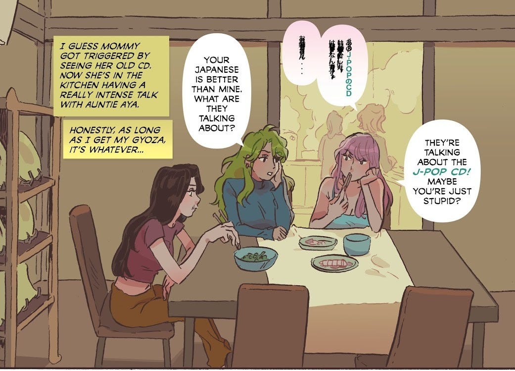 Half-Japanese sisters Lottie and Fumiko try to listen in to their mom and aunt's conversation, but neither are very fluent in Japanese.