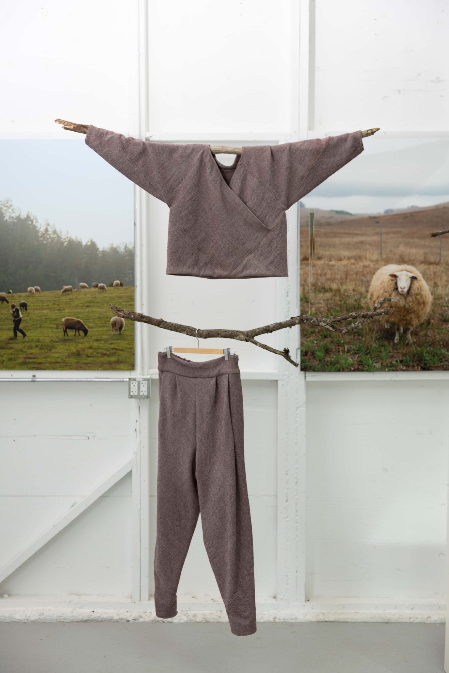 10-Square Pants displayed alongside 7-Square Wrap Top during Fibershed Design Challenge final showcase. Photo by Paige Green. 10-Square Pants displayed alongside 7-Square Wrap Top during Fibershed Design Challenge final showcase. Photo by Paige Green.