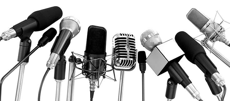 This may contain: several microphones lined up next to each other