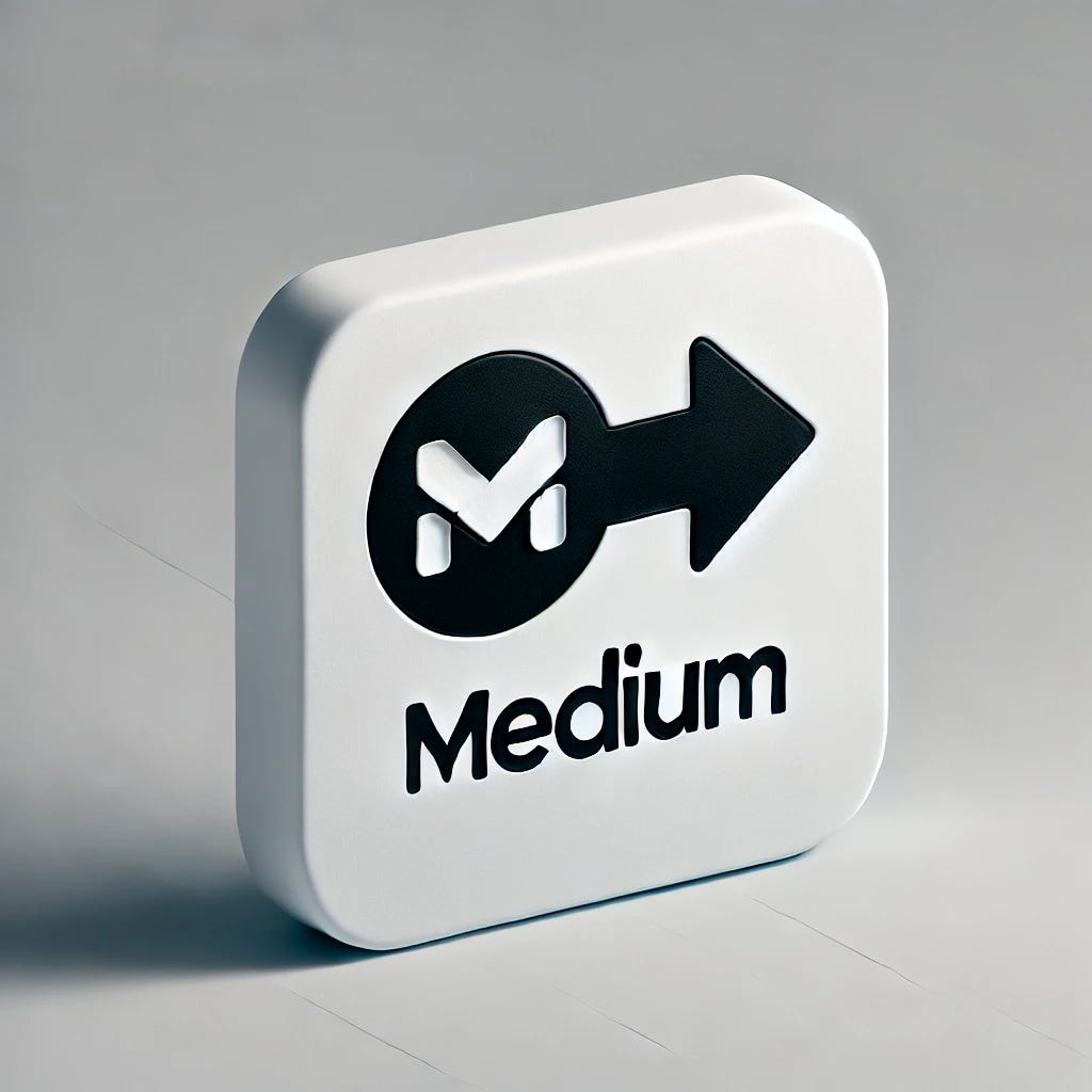 A minimalist digital graphic representing a transition from Substack to Medium, featuring the Substack logo on the left and the Medium logo on the right with an arrow pointing from left to right, clean white background, modern and sleek design, professional and visually appealing