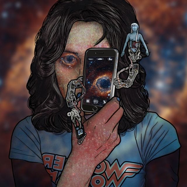 Selfie Drawing 52 “Powers of Ten” by Carla Gannis