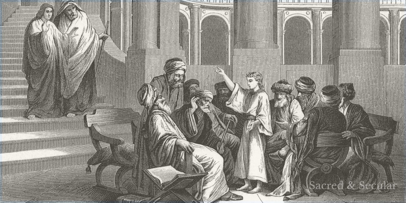 Black-and-white illustration by Alexander Bida showing Jesus standing among a group of Pharisees and religious leaders in biblical dress. Jesus appears calm as he speaks, while the surrounding figures listen, question and confront him, creating a tense scene of religious debate and disagreement. Black-and-white illustration by Alexander Bida showing Jesus standing among a group of Pharisees and religious leaders in biblical dress. Jesus appears calm as he speaks, while the surrounding figures listen, question and confront him, creating a tense scene of religious debate and disagreement.