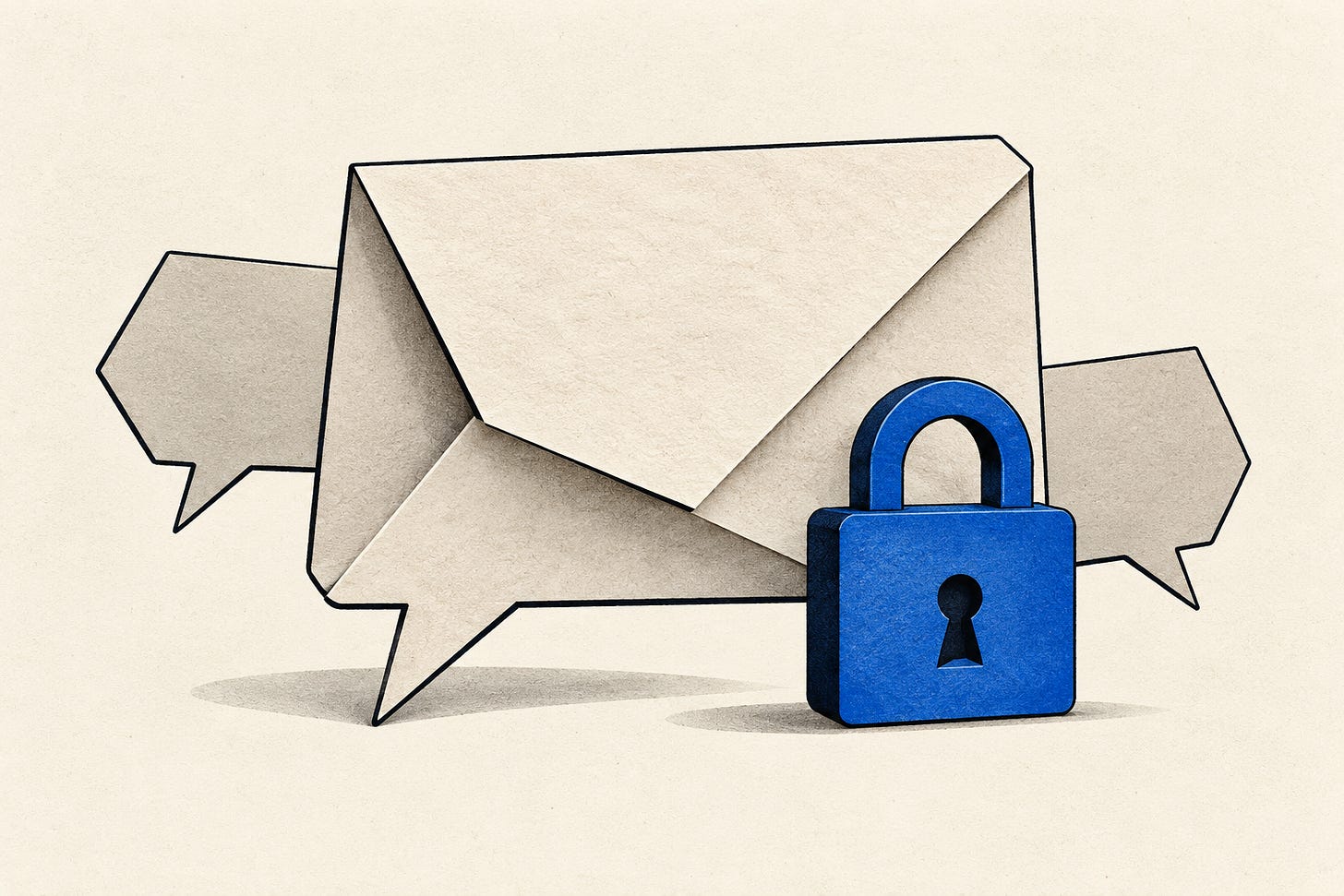 Paper conversation bubbles and a blue padlock. AI-generated 4IR illustration. Paper conversation bubbles and a blue padlock. AI-generated 4IR illustration.