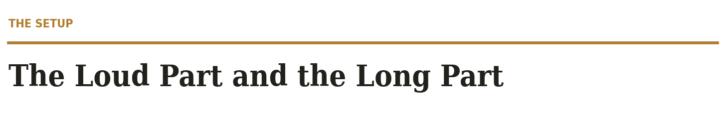 The Setup — The Loud Part and the Long Part The Setup — The Loud Part and the Long Part