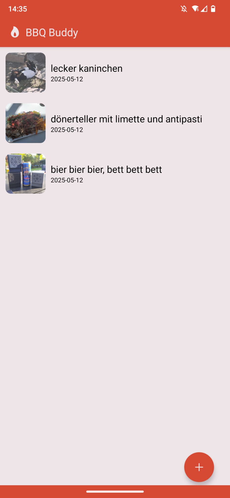 Early version of the list view after only a few iterations