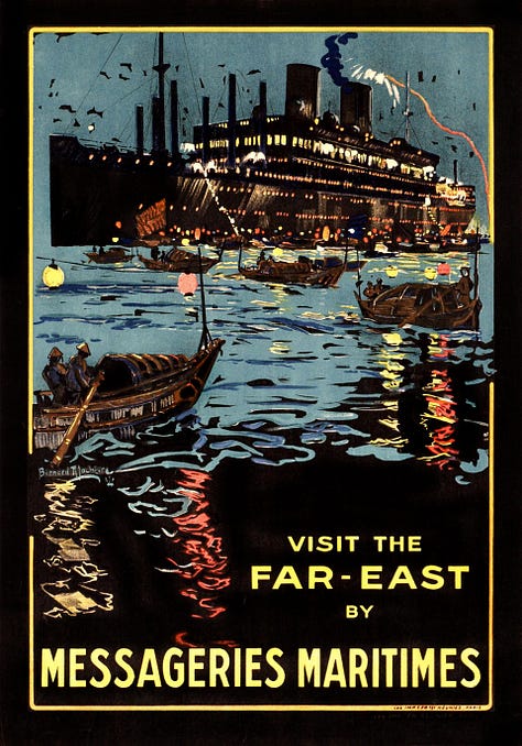 Old travel posters from the 1920s and 1930s.