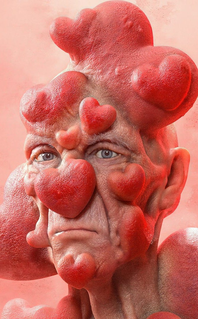 a man with red hearts on his face