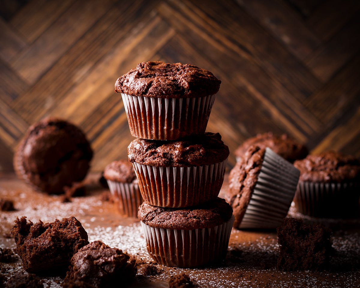 Stacks of Chocolate and Rye Muffins.