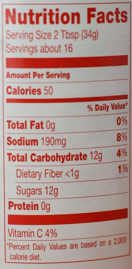 Trader Joe's Organic Sriracha and Roasted Garlic BBQ Sauce nutritional information