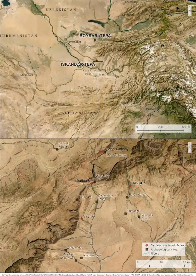 Map of the Bactro-Sogdian borderlands showing Hellenistic and Transitional period settlements Map of the Bactro-Sogdian borderlands showing Hellenistic and Transitional period settlements
