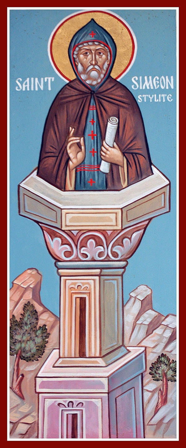 An Eastern Orthodox icon of St. Simeon Stylites An Eastern Orthodox icon of St. Simeon Stylites