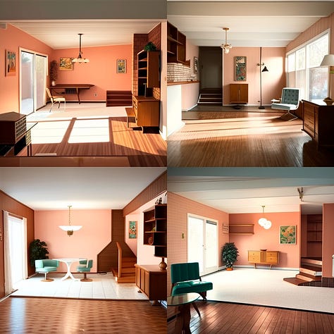 Mid century modern AI generated images of a living room