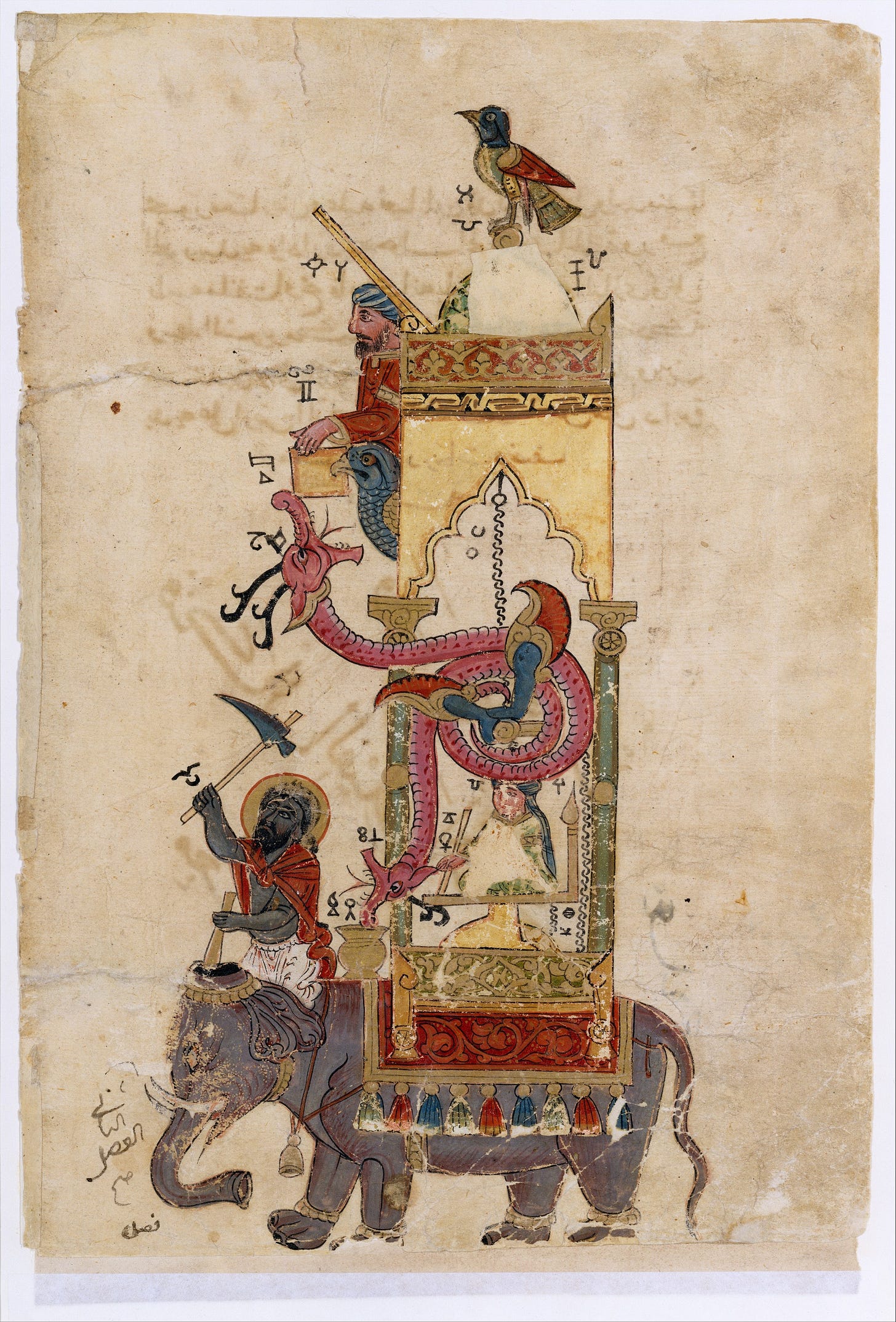 Farrukh ibn `Abd al-Latif - "The Elephant Clock", Folio from a Book of the  Knowledge of Ingenious Mechanical Devices by al-Jazari - The Metropolitan  Museum of Art