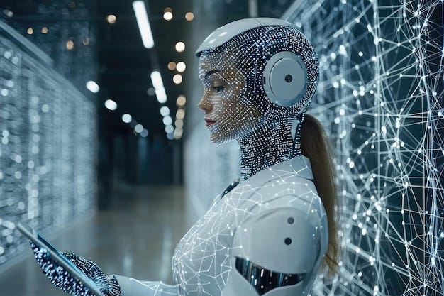 TechSavvy Professional Utilizing CuttingEdge AI Technology in Contemporary Office Environment