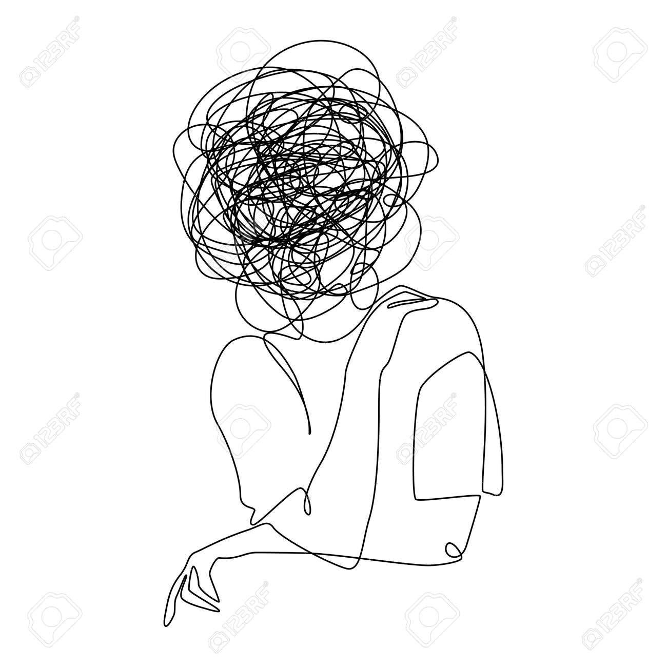 Continuous One Line Drawing Of A Woman With Confused, 47% OFF