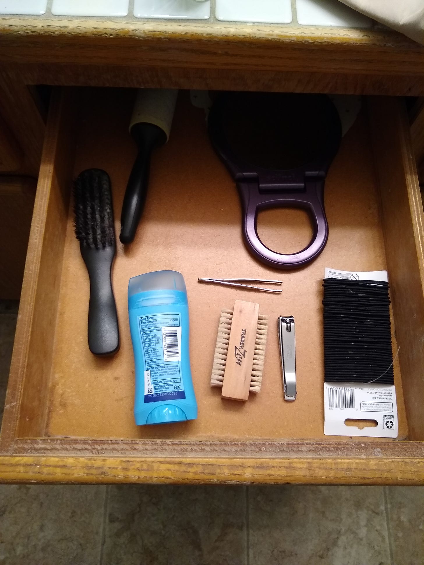 A decluttered bathroom drawer