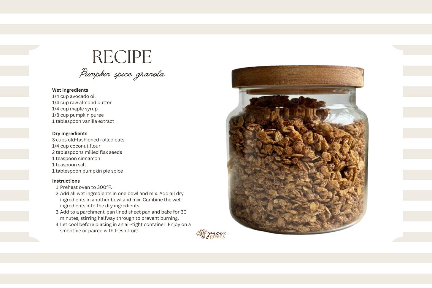 pumpkin spice granola recipe card