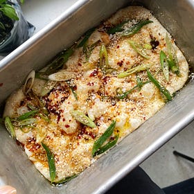 chili crisp loaf pan focaccia