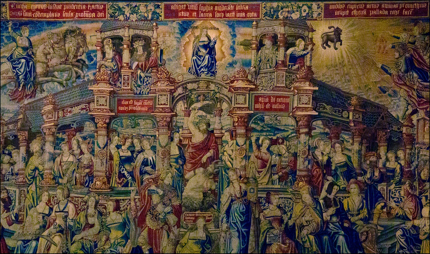 Medieval tapestry triumph of divine wisdom