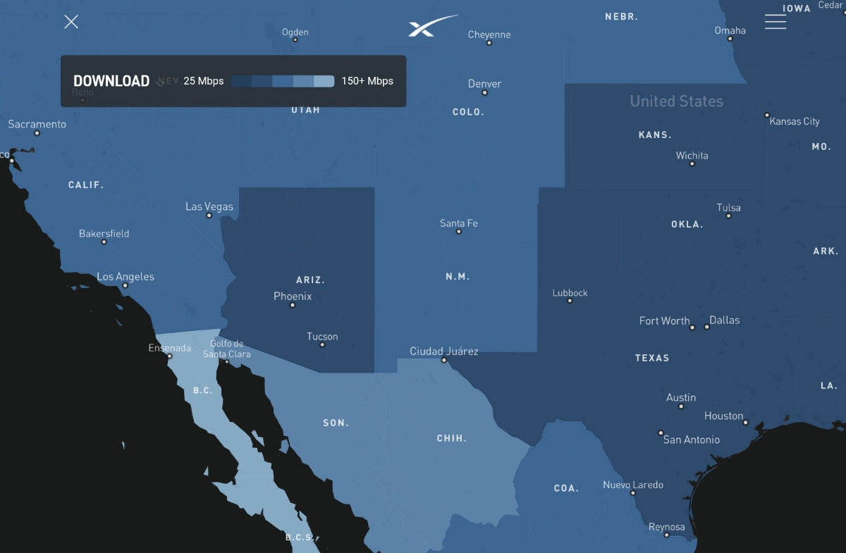 SpaceX's Starlink Coverage Map Now Details How Fast the Internet Is in