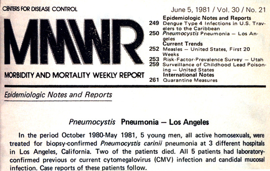 Detail of first page of the June 5, 1981, issue of the MMWR. Detail of first page of the June 5, 1981, issue of the MMWR.