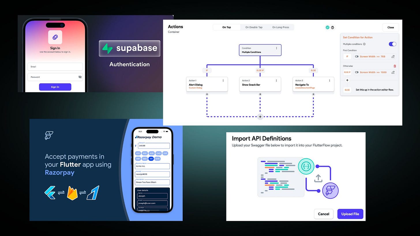 View of the different flutterflow features
