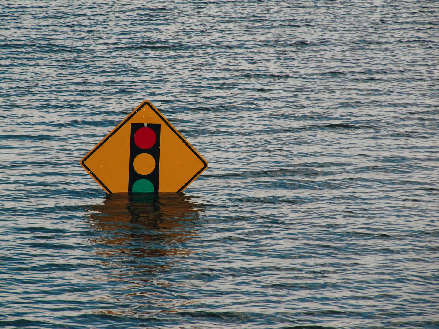 Traffic sign under water