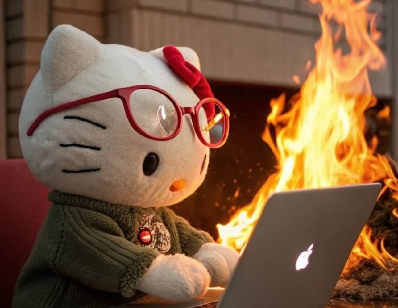 Ist möglicherweise ein Bild von Feuer, Laptop, Kamin und Text „O0“
