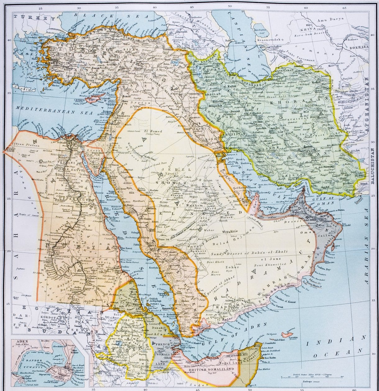 Map of Turkey, Middle East Horn of Africa and Persian Gulf in the 1890s ...