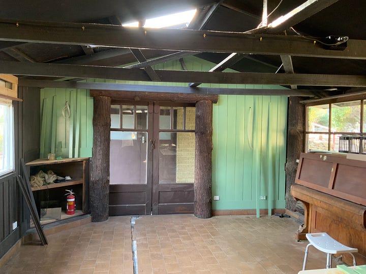 interior shots of vertical lining board in a log cabin