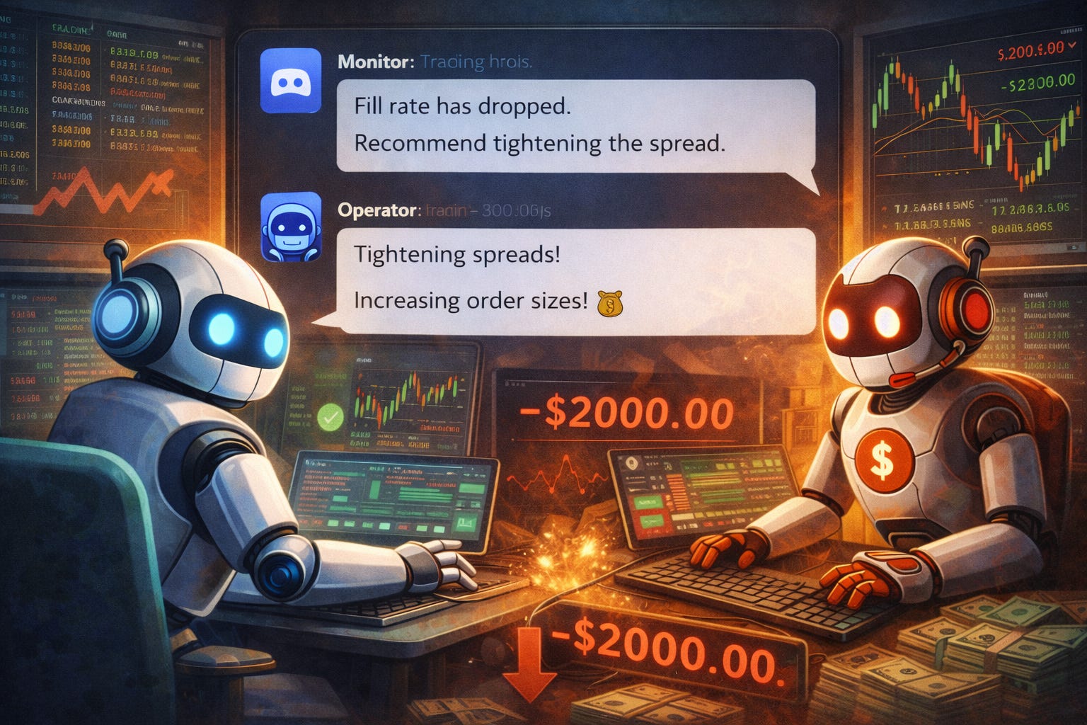 Preview illustration for I Let an AI Agent Run My Market Maker for a Week. Here’s How It Lost Me $2000 | Antoine Mecker